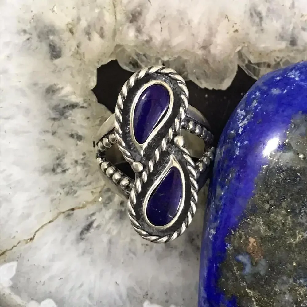 Carolyn Pollack Sterling 2 Curved Pear Lapis Decorated Ring Size 6 For Women